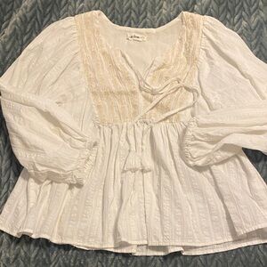 In Bloom White and Cream Blouse with Tassel Tie
